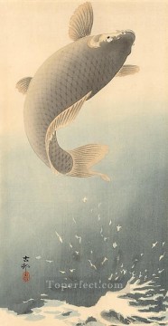 150の主題の芸術作品 Painting - 跳躍鯉 大原古邨魚